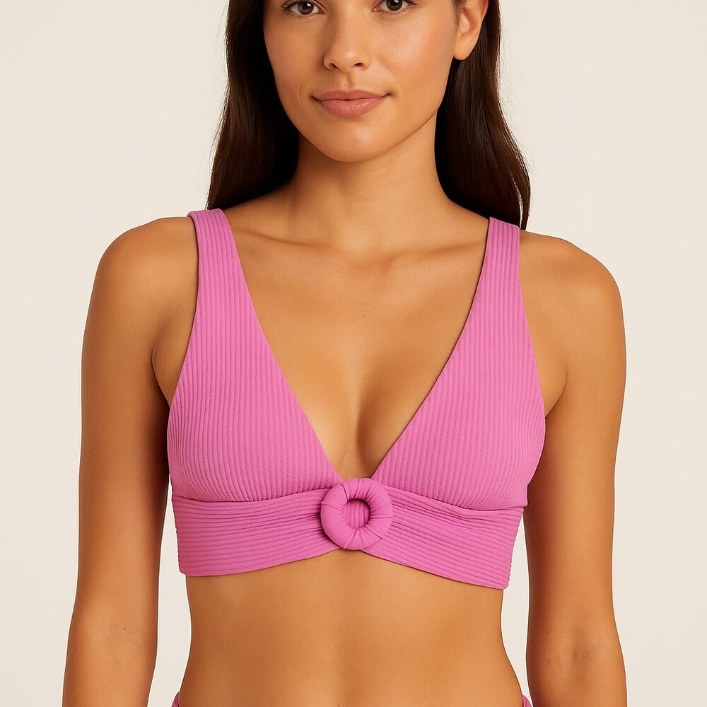 L*Space Ring Front Triangle Bikini Top – Ribbed Pink‎ – Women’s S - NWOT